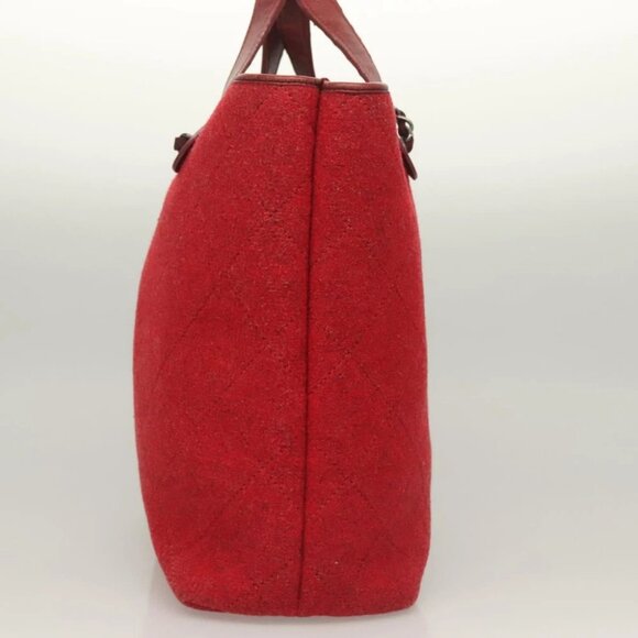 CHANEL Matelasse Chain Shoulder Bag Wool 2way Red CC - Picture 4 of 16